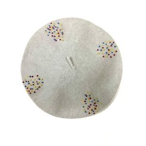 Gray wool beret with new hand-embroidered embellishment never worn